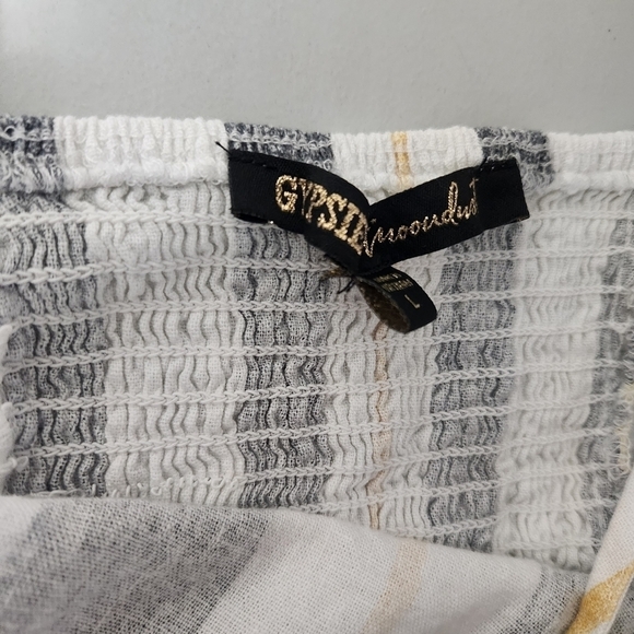 Gypsies & Moondust Smocked Linen Blend Striped Cropped Tank-Size L - Picture 6 of 7